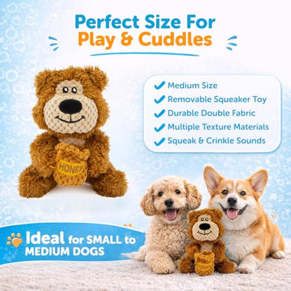 GURU Loveys Soft & Cuddly Bear Dog Toy with Removable Squeaker - Dog Toy with Multiple Textures to Stimulate Play & Engage Your Dog’s Instincts- Puzzle Dog Toy, Low-Pile & Bubble Plush - style: Bear