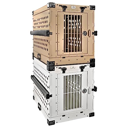 K9 Kennel Boss Aluminum Collapsible Dog Crate, Heavy Duty Folding Kennel - Medium (White) - color: White, size: 34.6"L x 25.2"W x 28.9"H