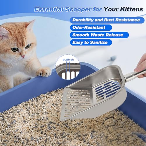 Cat Litter Scoop Metal Mesh, Kitty Scooper for Litter Box Cleaning Speed Sifting, Chicken Poop Scooper for Sand, Litter Sifter Shovel, Dog Coop Pooper Scooper -Stainless Steel Long Handle