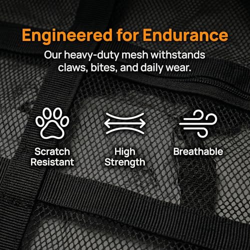 Loscarol Dog Car Barrier, Rear-Seat Divider Net with 3 Zipper Storage Bag, Drill-Free Install Abrasion-Resistant Mesh to Block Front Seats, Vehicle Safety Partition for SUV & Truck