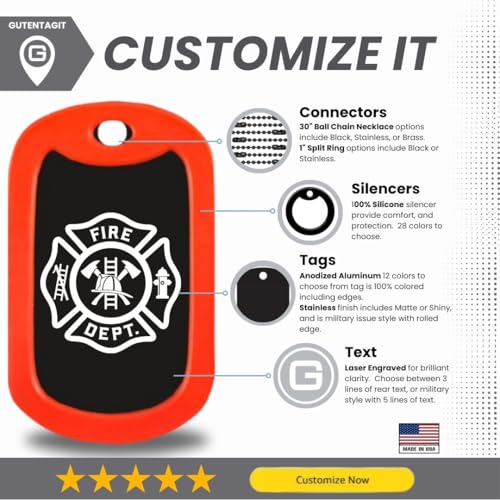 Firefighter Dog Tags Military Style - Fire Department - Custom Engraved Fireman Dog Tag Necklace