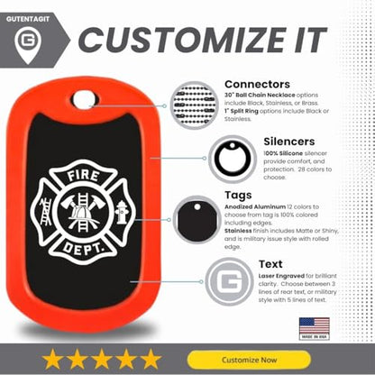 Firefighter Dog Tags Military Style - Fire Department - Custom Engraved Fireman Dog Tag Necklace