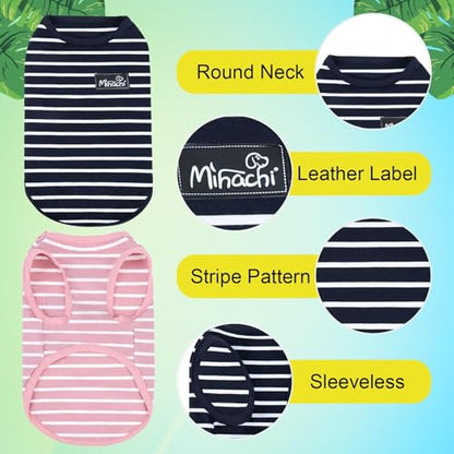 MIHACHI Dog Shirts Cotton Striped T-Shirt, Summer Pet Clothes for Small Dogs, 2-Pack Soft Puppy Apparel Cat Tee, Sleeveless Lightweight, Quick Dry, Breathable,Stretchy, Pink Navy S - color: Pink & Navy, size: Small