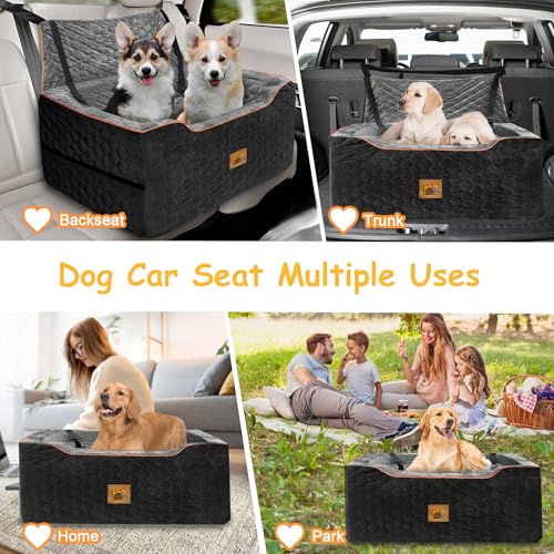 Dog Car Seat for Medium/Large Dog Booster Seat for Dogs Under 60 lbs or 2 Small Dogs, Multi-Functional Pet Car Seat with Thick Cushion, 2 Safety Leashes (BlackGray) - color: BlackGray