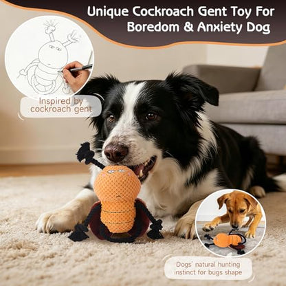 Yipetor Squeaky Dog Toy, [Cockroach Gent] Soft Plush Puppy Toys for Anxiety Relief, Durable Cotton Rope Teeth Clean Interactive Dog Toy to Keep Medium Small Dog Busy - Boredom Dogs Best Birthday Gift - color: Cockroach