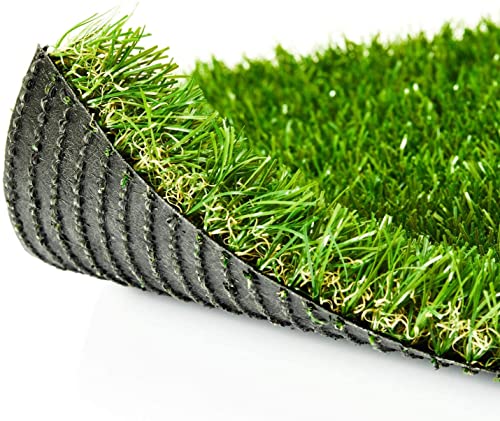 Premium Artificial Grass 3' x 16' Outdoor Rug, 1.38" Realistic Thick Turf for Garden, Yard, Fake Lawn, Dogs Synthetic Grass Mat, Rubber Backed with Drainage Holes, Customized Sizes - size: 3' x 16'