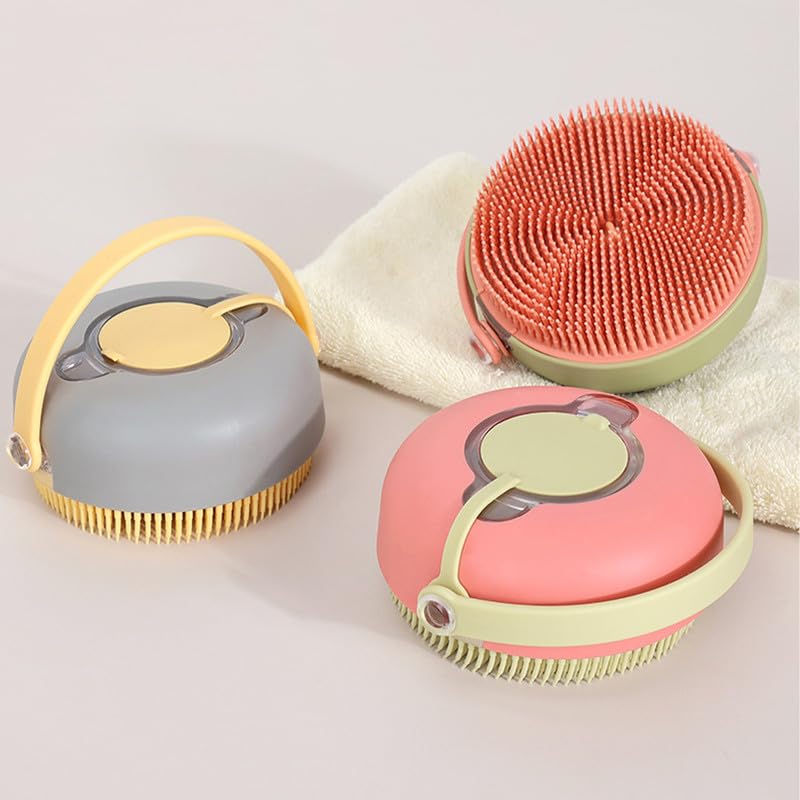 2-in-1 Pet Shampoo Dispenser & Grooming Brush, Soft Bristle Bathing Massage Brush for Shedding Reduction & Deep Cleaning, Gentle for Long & Short Hair Dogs Cats - color: Gray