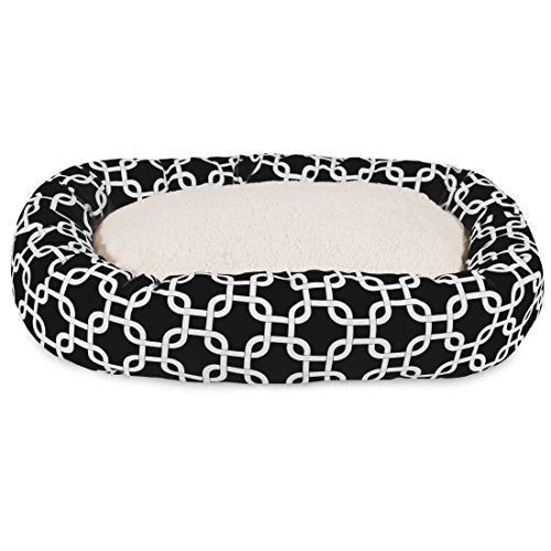 Majestic Pet 32 Inch Links Sherpa Calming Dog Bed Washable – Cozy Soft Round Dog Bed with Spine for Head Support - Fluffy Donut Dog Bed 32x23x7 (inch) – Round Pet Bed Medium - BLACK - color: Black, style: 32 in.