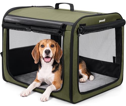 Large Dog Car Carrier Light Weight, 27×20.5×20.5ins Dog Carrier for Cars, Portable Dog Car Crate with Breathable Windows, Stable Pet Carrier for Both Indoor and Outdoor Use, Pet Travel Crate Green - color: Green, size: 27.0"L x 20.5"W x 20.5"H