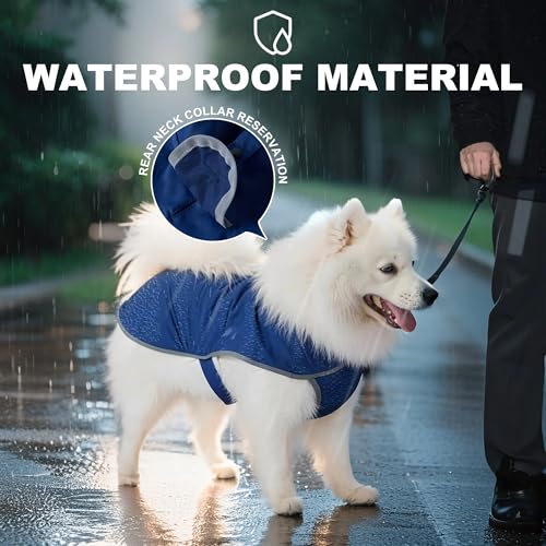 Dog Raincoat Adjustable Pet Waterproof Clothes Lightweight Rain Jacket Poncho Hoodies with Strip Reflective (Blue, X-Large) - color: Blue, size: X-Large