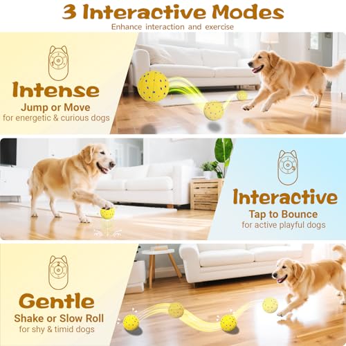Dog Ball Interactive Dog Toy with Remote Control,Automatic Moving,Bouncing and Rotating 3 Modes,E-TPU Material Aggressive Chewers,IPX7 Waterproof,Rolling Ball for Large Medium Dogs - color: Yellow