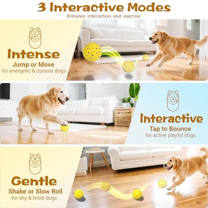 Dog Ball Interactive Dog Toy with Remote Control,Automatic Moving,Bouncing and Rotating 3 Modes,E-TPU Material Aggressive Chewers,IPX7 Waterproof,Rolling Ball for Large Medium Dogs - color: Yellow