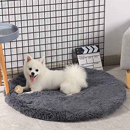 31 Inch Plush Dog Bed Mat Warm Fluffy Round Puppy Crate Pad with Anti-Slip Waterproof Bottom Soft Comfy Pet Kennel Mat for Small and Medium Dogs Sleeping(Dark Grey) - color: Dark Grey, size: 31 Inch