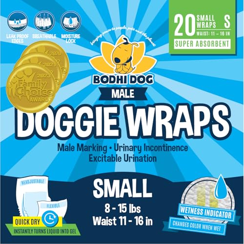 Bodhi Dog Disposable Male Dog Diapers - Super Absorbent, Leak-Proof Pee Wraps - Adjustable Fit, Comfortable Design, Advanced Moisture Control, and Wetness Indicator - Small (20 Count) - size: Small
