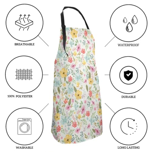 Sweetshow Cute Dog Apron with 2 Pockets and Adjustable Neck Waterproof Kitchen Cooking Dog Grooming Aprons for Women Men - color: Watercolor Flower