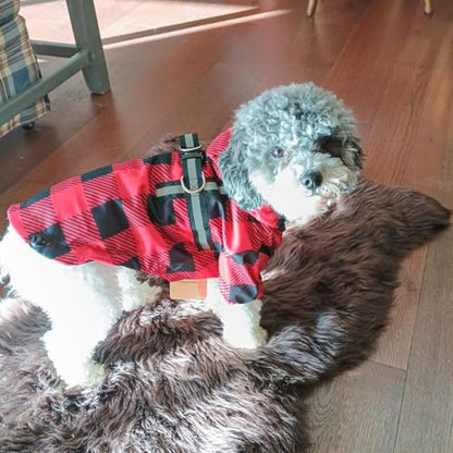BEAUTYZOO Hooded Dog Raincoat with Built-in Harness, Jacket Poncho, Waterproof Winter Coat - Buffalo Red, XS - color: Buffalo Red, size: XS(Back 10.5", Chest 16.9", Neck 12")