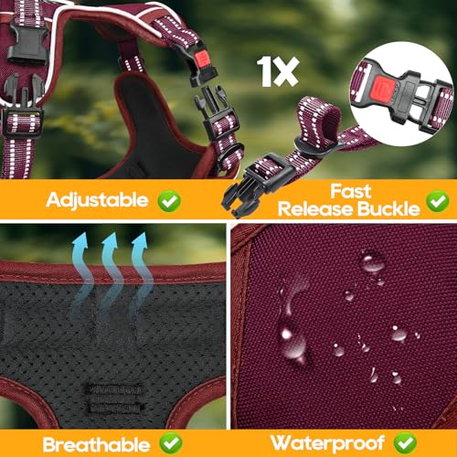 Timos Dog Harness Small Sized, No Pull Pet Harness with Neck Lockable Snap, No Choke Front Clip Reflective Vest, Adjustable Metal Rings 3 Buckles, Easy Control Handle for Small Dogs Burgundy S - color: Lock Burgundy, size: Small (Pack of 1)