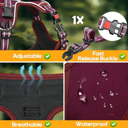 Timos Dog Harness Small Sized, No Pull Pet Harness with Neck Lockable Snap, No Choke Front Clip Reflective Vest, Adjustable Metal Rings 3 Buckles, Easy Control Handle for Small Dogs Burgundy S - color: Lock Burgundy, size: Small (Pack of 1)
