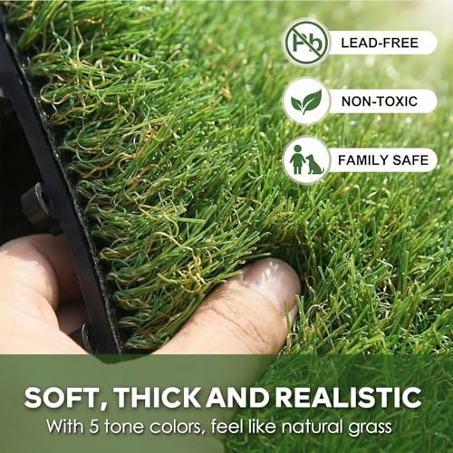 XLX TURF Interlocking Fake Grass Tiles 12 X 12 Inch, Self-draining Artificial Grass Squares for Patio, Balcony, U Shape Buckle System, 6 Pack - color: U Shape Lock Tile-green, size: 12"x12"/6 Piece