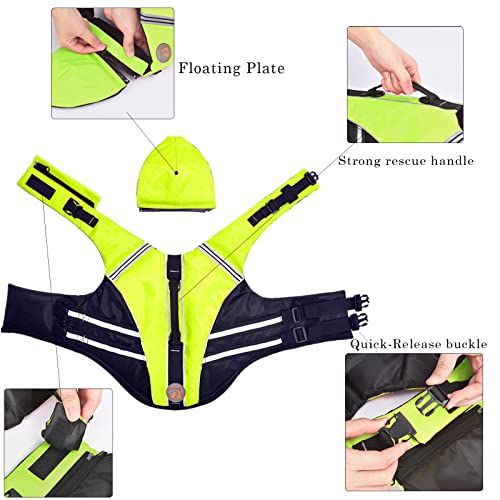 Dog Life Jacket, French Bulldog Life Vest for Swimming Boating, Dog Swim Vest with Chin Float and Rescue Handle, High Flotation Puppy Life Jackets (Chest Girth: 17" to 30", Weight: 17" to 28" LB) - color: Fluorescent green
