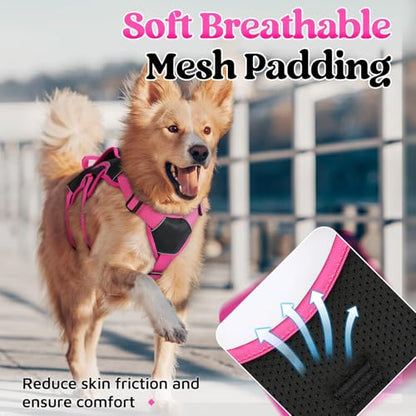 rabbitgoo Escape Proof Dog Harness Medium, Soft Padded Full Body Pet Harness, Reflective Adjustable No Pull Vest with Lift Handle and Leash Clip for Walking Hiking Training, Pink & Black, M - color: Pink & Black, size: Medium (Pack of 1)