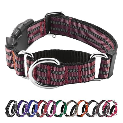 Hikiko Martingale Dog Collars Reflective Nylon Dog Collar with Quick Release Buckle Adjustable Training No Slip Dog Collar (Medium, Burgundy) - color: Burgundy, size: Medium