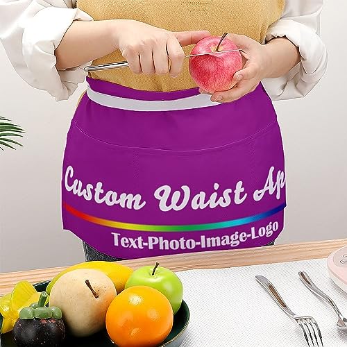sophiehome Custom Waist Apron with Pockets Add Photo Logo Name Personalized Waiter Server Short Aprons for Kitchen - color: Light Purple