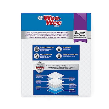 Four Paws Wee-Wee Super Absorbent Unscented Pee Pads for Dogs & Puppies with Insta-Rise Border, Leak-Proof Dog Housebreaking Potty Training Floor Protection, 24" x 24", 22 Count - size: 22 Count