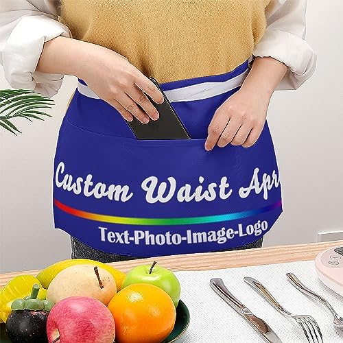 sophiehome Custom Waist Apron with Pockets Add Photo Logo Name Personalized Waiter Server Short Aprons for Kitchen - color: Blue