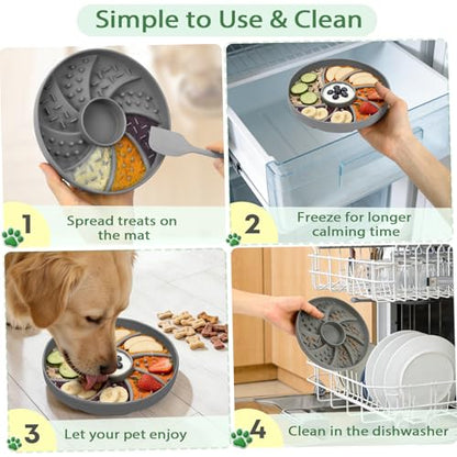 Slow Feeder Dog Bowl Silicone Suction Cup Anti Spill Dogs Cats Grey | strong suction base prevents sliding, extends mealtime, reduces anxiety, textured surface, dishwasher safe - color: Grey