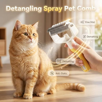 Pet Pro Grooming Tool, 2026 Upgraded Undercoat Rake with Spray Bottle, Ergonomic Dematting Brush for Long-Haired Dogs & Cats, Extra Wide Hair Shedding Comb for Home Pet Grooming (Pink) - color: Pink