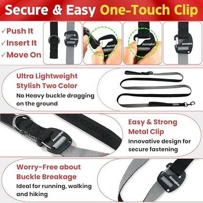 Anccoplus Hands Free Dog Leash, Multifunctional Crossbody Running for Dogs, Ultra-Light Dog Training Leash with Secure Clip, Short & Long Leashes, Adjustable Service Dog Leashes (Black Gray) - color: Black Gray