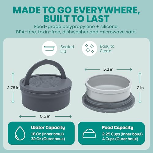 KindTail Dog Travel Bowls - Set of 2 Portable Pet Food & Water Dishes with Lid & Handle - Each Nesting Container Includes a Non-Slip Silicone Base - Microwave & Dishwasher Safe - BPA & Toxin-Free - color: Rose Pink, size: Large