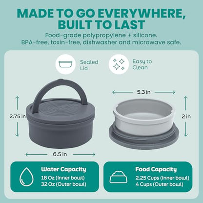 KindTail Dog Travel Bowls - Set of 2 Portable Pet Food & Water Dishes with Lid & Handle - Each Nesting Container Includes a Non-Slip Silicone Base - Microwave & Dishwasher Safe - BPA & Toxin-Free - color: Rose Pink, size: Large