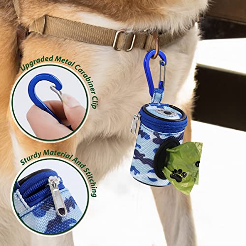 FURHAB Dog Poop Bag Holder for Leash Doggie Waste Bag Dispenser Puppy Potty Carrier Small Doggy Zipper Pouch with Carabiner Clip 1680D Nylon Oxford with 1 Roll of Pet Trash Bags, Sky Blue Camo - color: Sky Blue Camo