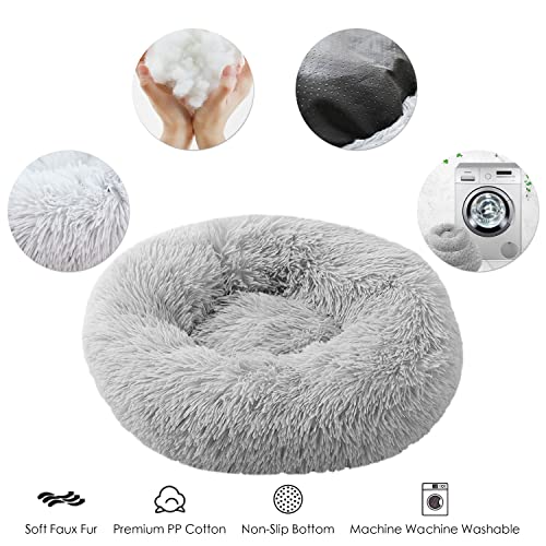 50cm Calming Dog Cat Bed, Plush Donut Pets Beds for Small Dogs Cats, Soft Puppy Kitten Cuddler Round Bed Cushion, Washable Warm Dog Beds for Improved Sleeping