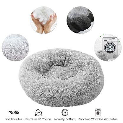 50cm Calming Dog Cat Bed, Plush Donut Pets Beds for Small Dogs Cats, Soft Puppy Kitten Cuddler Round Bed Cushion, Washable Warm Dog Beds for Improved Sleeping