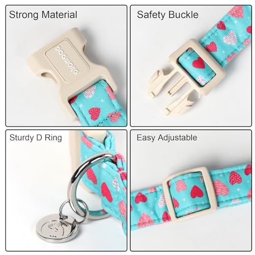 DOGWONG Valentine's Dog Collar - Blue Heart Adjustable Cotton Heart Dog Collar - Perfect for Extra Small, Small, Medium, Large Dogs - color: A: Blue Heart, size: X-Small
