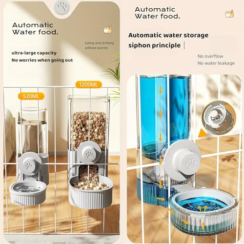 GPY Automatic Hanging Gravity Pet Feeder and Water Dispenser Set ，Automatic Rabbit Feeder and Dog Water Dispenser for Dogs Cats Pets Animals Large Capacity (Blue Water Feeder&Food Feeder) (Grey) - color: Grey