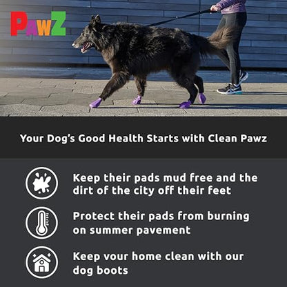 PawZ Rubber Dog Boots for Large Paws - All-Weather Waterproof Dog Shoes, Anti-Slip Traction for Rain, Snow, Mud & Hot Pavement - Pull-On Dog Booties, Black - Large (3"- 4") - Pack of 24 - size: L