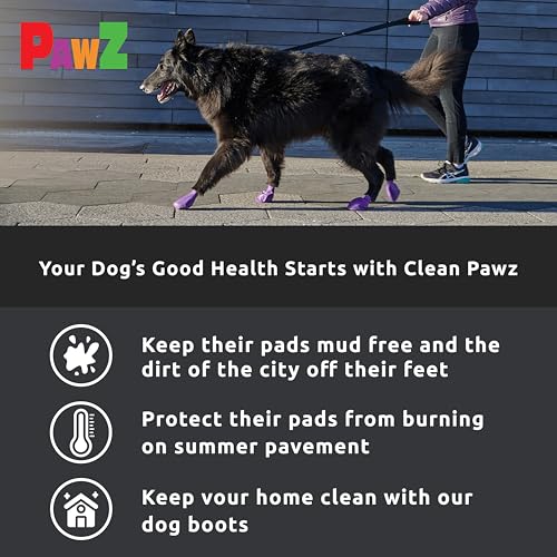 PawZ Rubber Dog Boots for Large Paws - All-Weather Waterproof Dog Shoes, Anti-Slip Traction for Rain, Snow, Mud & Hot Pavement - Pull-On Dog Booties, Black - X-Large (4" +) - Pack of 12 - size: XL