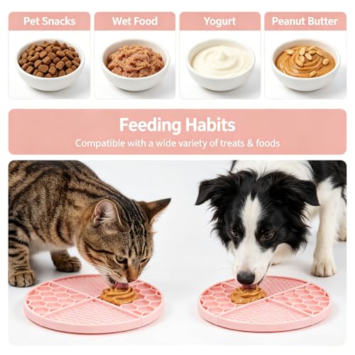Lick Mat for Dogs & Cats,Honeycomb,61 Suction Cups, Bath & Groom | BPA-free silicone honeycomb lick mat, 61 suction cups; sticks to walls, tubs, fridges; calms during grooming or alone time.