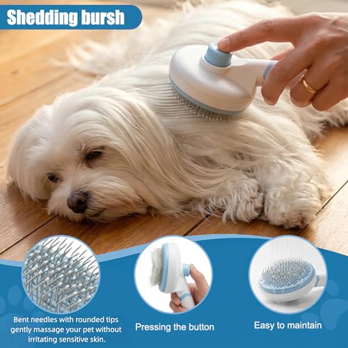 6PCS Dog Bath Kit & Dog Brush Kit for Dogs & Cats - Professional Pet Grooming Tools Set with Shedding Brush, Bath Scrubber, Dematting Comb & Storage Bag - Complete Dog Washing Essentials, Blue - color: 6PCS-Blue
