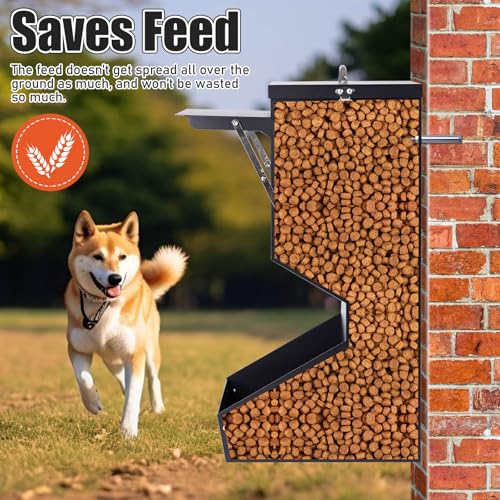 Outdoor Automatic Dog Feeder Large Breed 25 lbs, Galvanized Gravity Feeder for Dogs Metal Self Feeding Dog Food Dispenser Hanging Pet Food Feeders for Dogs Chickens and Farm Animals