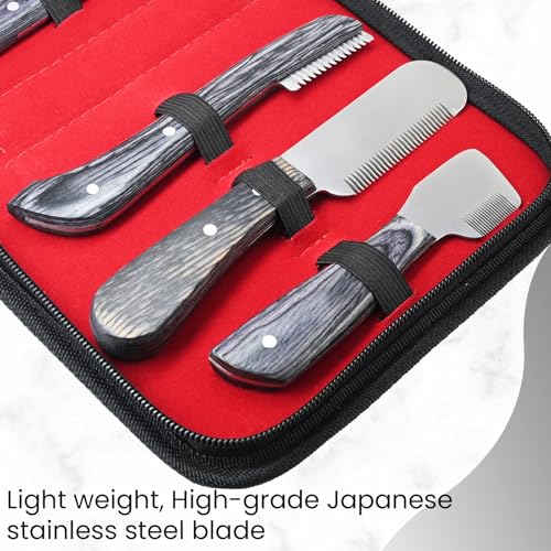 Dog Grooming Stripping Knife Set – 6-Piece Stainless Steel Hand Stripping Tools with Wooden Handles – Coarse, Medium, Fine & Extra-Fine Knives for Dogs, Cats & Wire-Coated Pets (Black) - color: Black