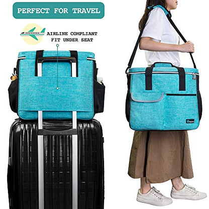 PetAmi Dog Travel Bag Organizer, Pet Travel Kit with 2 Food Containers & 2 Collapsible Dog Bowls, Pet Supplies Tote with Luggage Sleeve, Weekend Road Trip Camping Essentials, Teal Blue, Large - color: Sea Blue, size: Large - 15.5"L x 9.5"W x 14.0"H