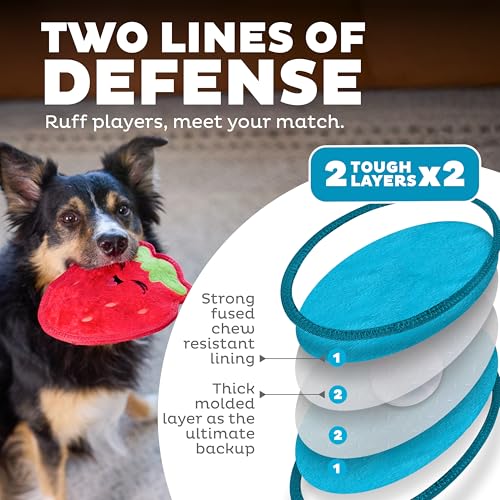 Outward Hound Tough Skinz Durable Squeaky Dog Toy with Two Tough Layers, Strawberry, Red, Medium - color: Strawberry, size: Medium
