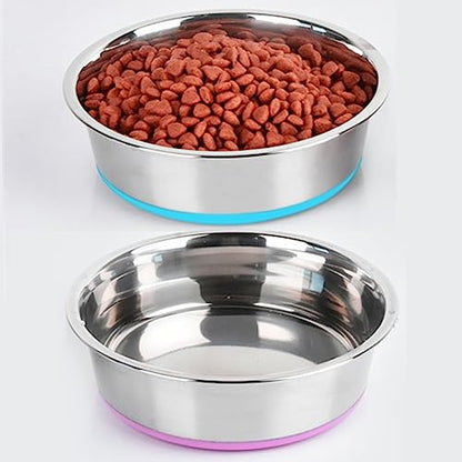 Deep Stainless Steel Non-Skid Dog and Food Bowls, Each Holds Up to 2 Cups - color: Blue&Roes Red, size: 2 Cup for Small Pet