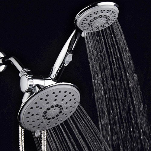 30-Setting 6 Inch Rain Shower Head with Handheld Shower Combo featuring Patented ON/OFF Pause Switch by Hydroluxe - Use Each Showerhead Separately or Both Together! Premium Chrome Finish - color: Gray Face