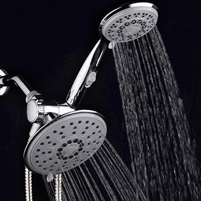 30-Setting 6 Inch Rain Shower Head with Handheld Shower Combo featuring Patented ON/OFF Pause Switch by Hydroluxe - Use Each Showerhead Separately or Both Together! Premium Chrome Finish - color: Gray Face